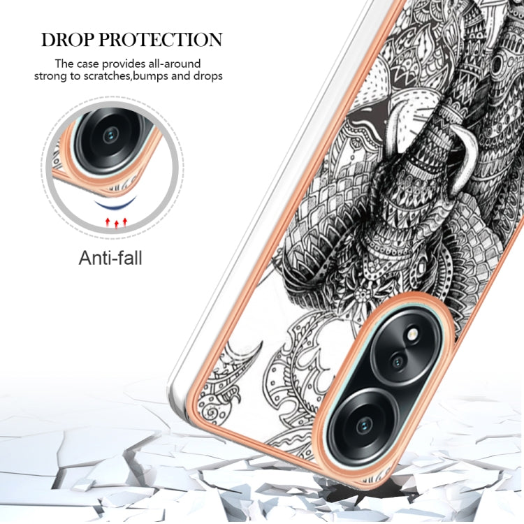 For OPPO A58 4G Electroplating Marble Dual-side IMD Phone Case(Totem Elephant) - OPPO Cases by PMC TechLife | Online Shopping South Africa | PMC TechLife | Buy Now Pay Later Mobicred