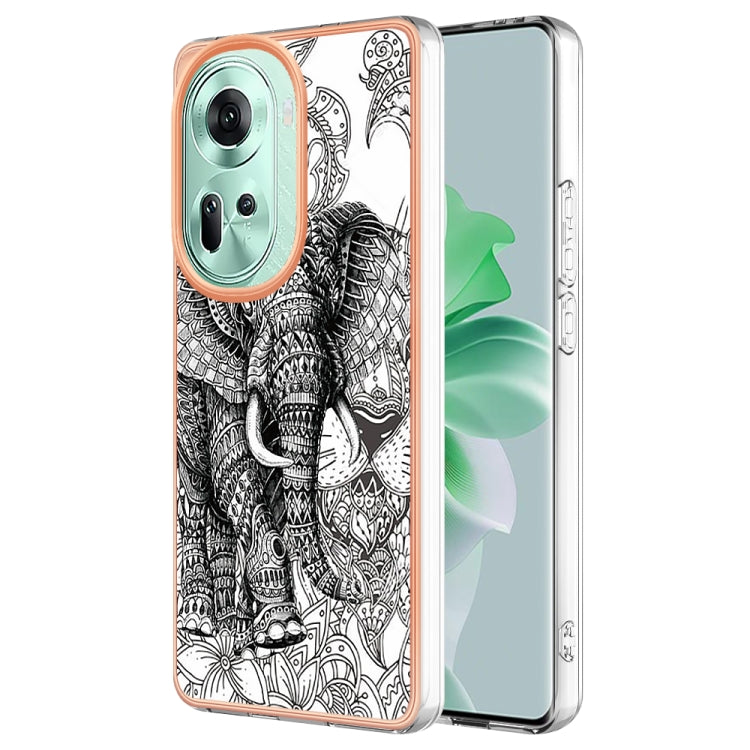 For OPPO Reno11 5G Global Electroplating Marble Dual-side IMD Phone Case(Totem Elephant) - Reno11 Cases by PMC TechLife | Online Shopping South Africa | PMC TechLife | Buy Now Pay Later Mobicred