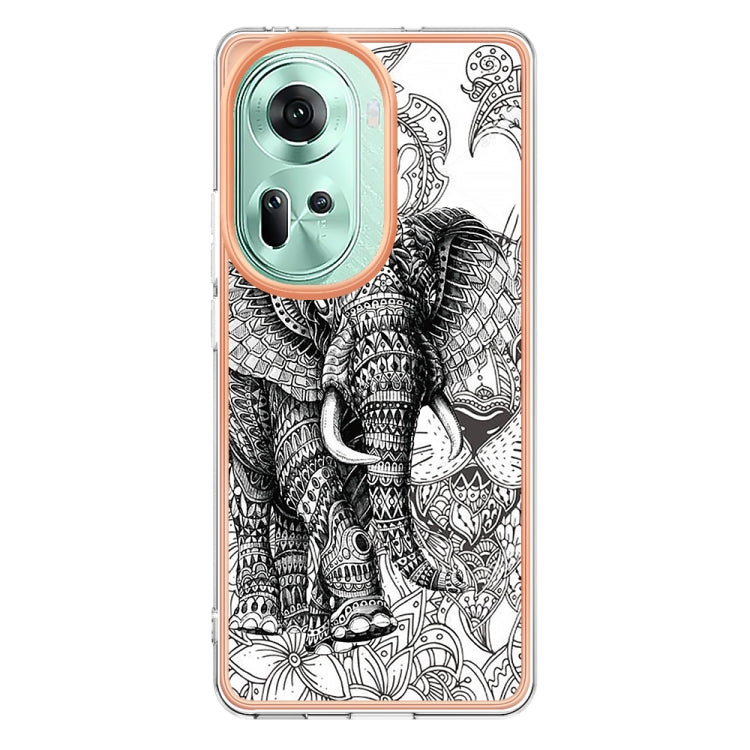 For OPPO Reno11 5G Global Electroplating Marble Dual-side IMD Phone Case(Totem Elephant) - Reno11 Cases by PMC TechLife | Online Shopping South Africa | PMC TechLife | Buy Now Pay Later Mobicred