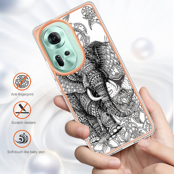 For OPPO Reno11 5G Global Electroplating Marble Dual-side IMD Phone Case(Totem Elephant)