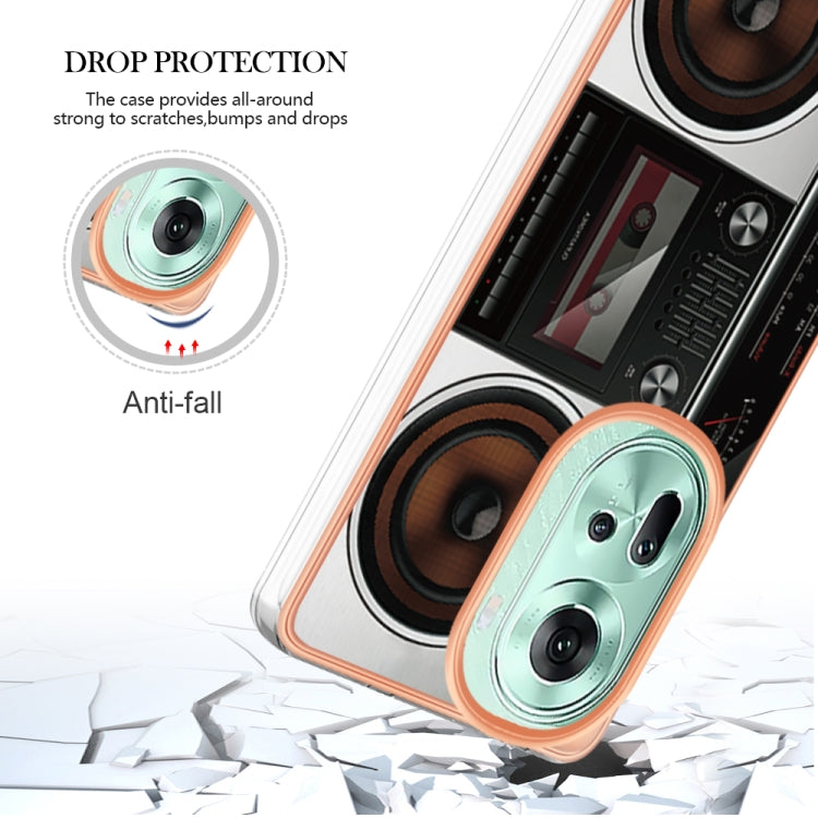 For OPPO Reno11 5G Global Electroplating Marble Dual-side IMD Phone Case(Retro Radio)