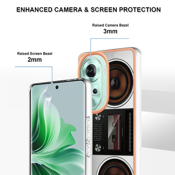 For OPPO Reno11 5G Global Electroplating Marble Dual-side IMD Phone Case(Retro Radio)