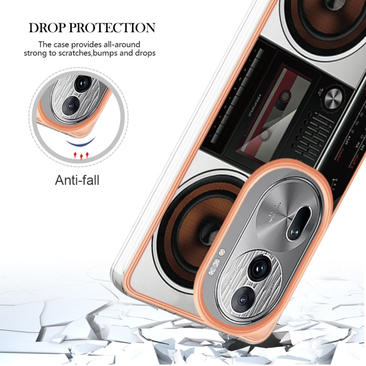For OPPO Reno11 Pro 5G Global Electroplating Marble Dual-side IMD Phone Case(Retro Radio) - Reno11 Pro Cases by PMC TechLife | Online Shopping South Africa | PMC TechLife | Buy Now Pay Later Mobicred