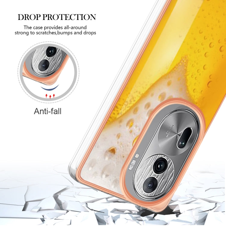For OPPO Reno11 Pro 5G Global Electroplating Marble Dual-side IMD Phone Case(Draft Beer)