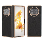 For Huawei Mate X3 Electroplating Genuine Leather Litchi Texture Phone Case(Black)