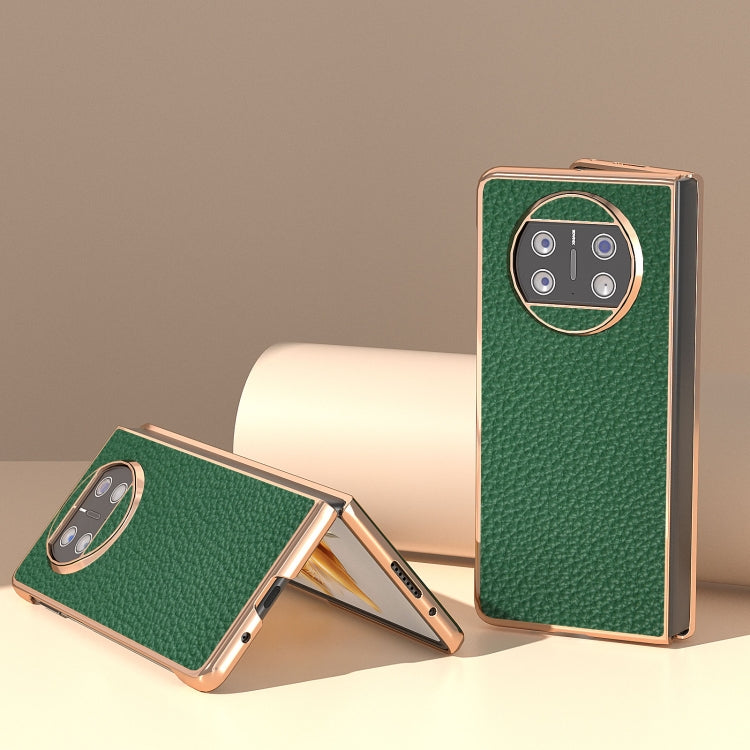 For Huawei Mate X3 Electroplating Genuine Leather Litchi Texture Phone Case(Green) - Huawei Cases by PMC TechLife | Online Shopping South Africa | PMC TechLife | Buy Now Pay Later Mobicred