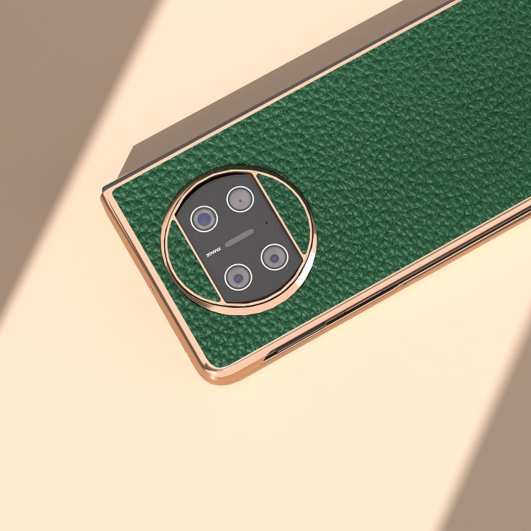 For Huawei Mate X3 Electroplating Genuine Leather Litchi Texture Phone Case(Green) - Huawei Cases by PMC TechLife | Online Shopping South Africa | PMC TechLife | Buy Now Pay Later Mobicred