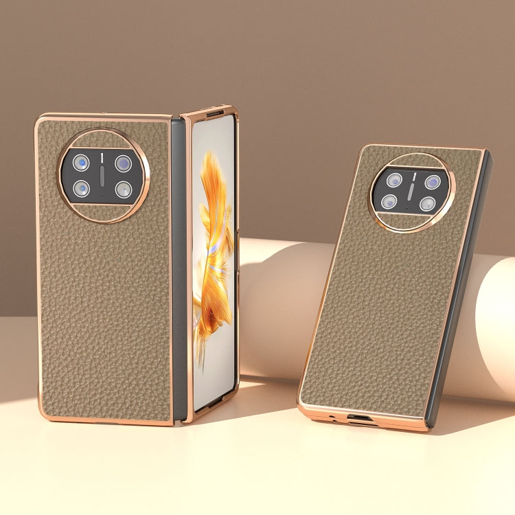 For Huawei Mate X3 Electroplating Genuine Leather Litchi Texture Phone Case(Grey) - Huawei Cases by PMC TechLife | Online Shopping South Africa | PMC TechLife | Buy Now Pay Later Mobicred