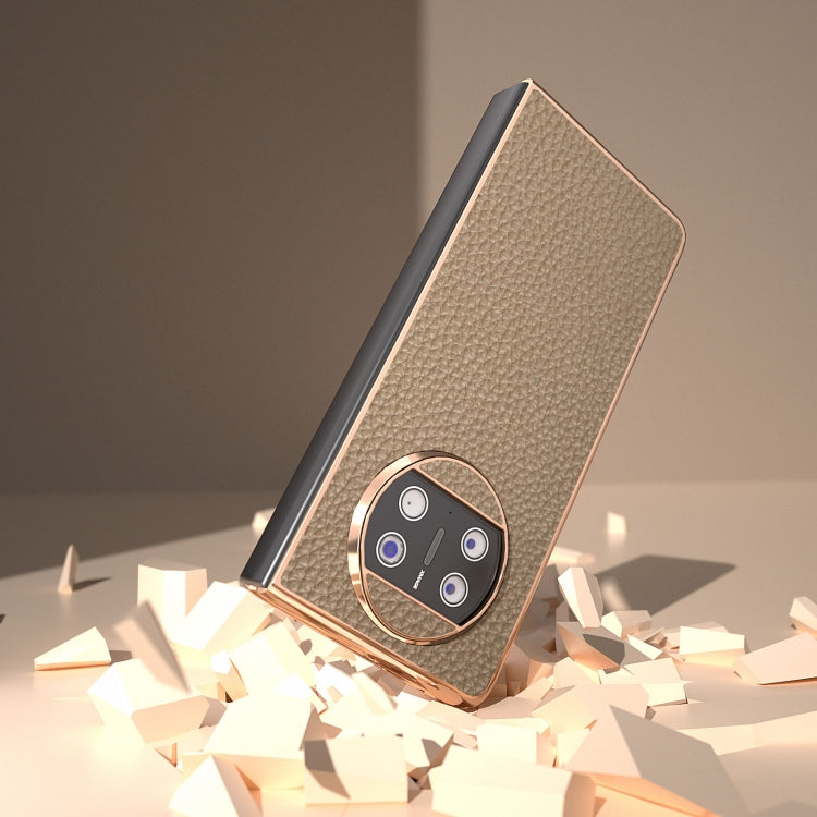 For Huawei Mate X3 Electroplating Genuine Leather Litchi Texture Phone Case(Grey) - Huawei Cases by PMC TechLife | Online Shopping South Africa | PMC TechLife | Buy Now Pay Later Mobicred