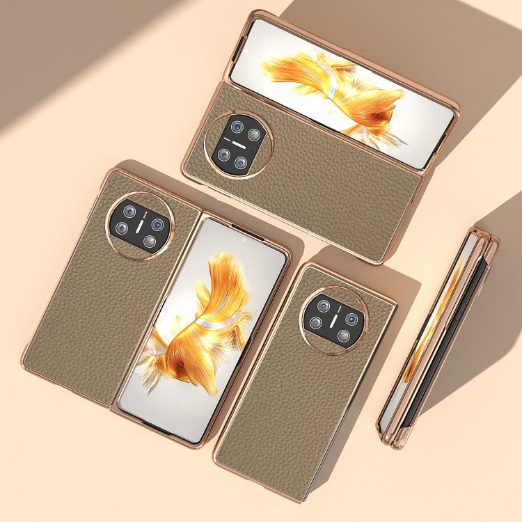 For Huawei Mate X3 Electroplating Genuine Leather Litchi Texture Phone Case(Grey) - Huawei Cases by PMC TechLife | Online Shopping South Africa | PMC TechLife | Buy Now Pay Later Mobicred