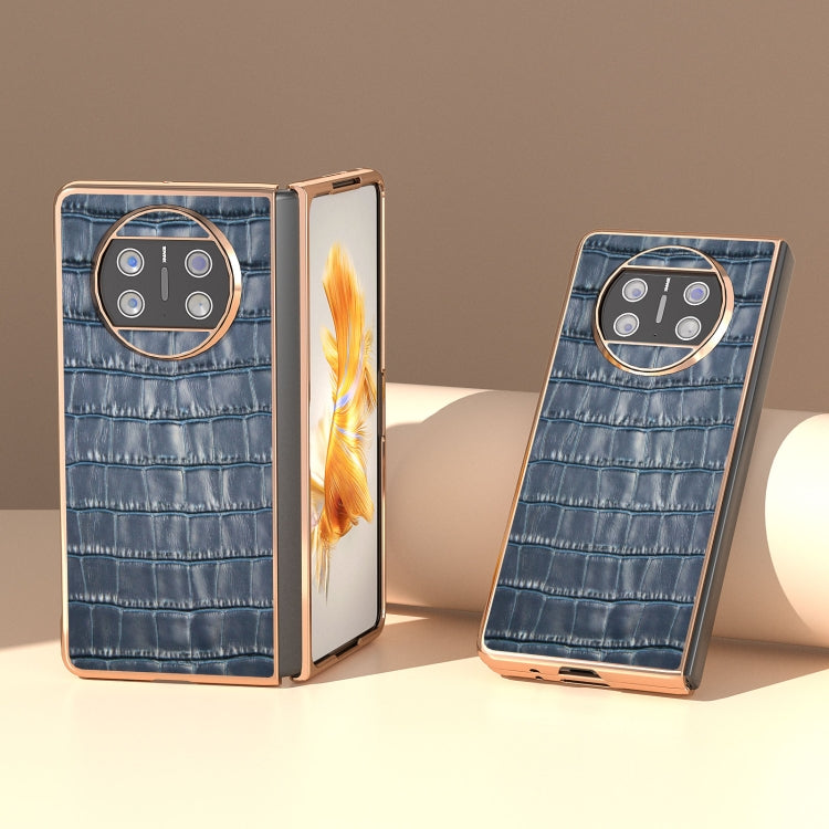 For Huawei Mate X3 Electroplating Crocodile Texture Genuine Leather Phone Case(Blue) - Huawei Cases by PMC TechLife | Online Shopping South Africa | PMC TechLife | Buy Now Pay Later Mobicred