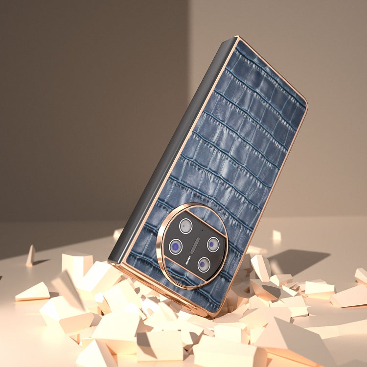 For Huawei Mate X3 Electroplating Crocodile Texture Genuine Leather Phone Case(Blue) - Huawei Cases by PMC TechLife | Online Shopping South Africa | PMC TechLife | Buy Now Pay Later Mobicred