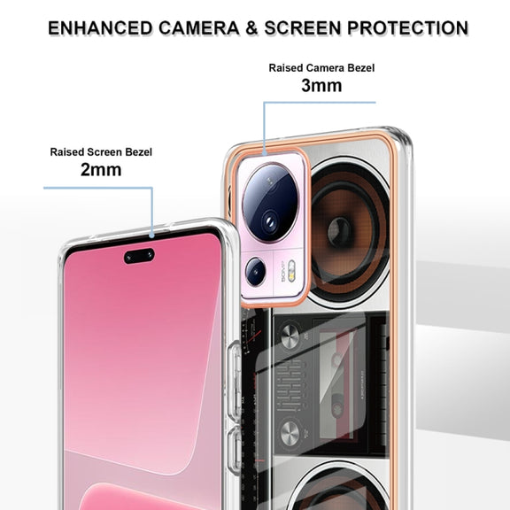 For Xiaomi 13 Lite 5G Electroplating Marble Dual-side IMD Phone Case(Retro Radio)