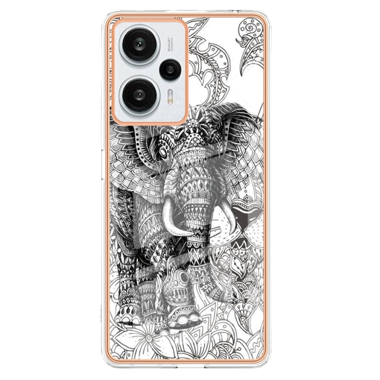 For Xiaomi Poco F5 / Redmi Note 12 Turbo Electroplating Marble Dual-side IMD Phone Case(Totem Elephant)