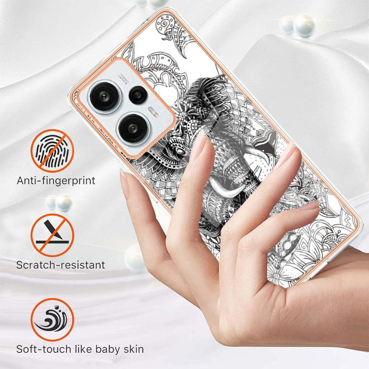 For Xiaomi Poco F5 / Redmi Note 12 Turbo Electroplating Marble Dual-side IMD Phone Case(Totem Elephant) - Xiaomi Cases by PMC TechLife | Online Shopping South Africa | PMC TechLife | Buy Now Pay Later Mobicred