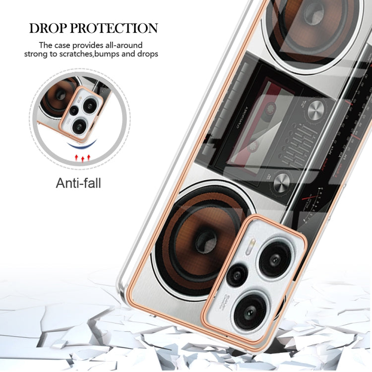 For Xiaomi Poco F5 / Redmi Note 12 Turbo Electroplating Marble Dual-side IMD Phone Case(Retro Radio) - Xiaomi Cases by PMC TechLife | Online Shopping South Africa | PMC TechLife | Buy Now Pay Later Mobicred