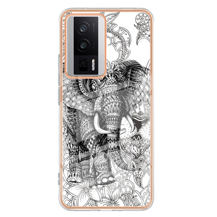 For Xiaomi Poco F5 Pro 5G / Redmi K60 Electroplating Marble Dual-side IMD Phone Case(Totem Elephant)