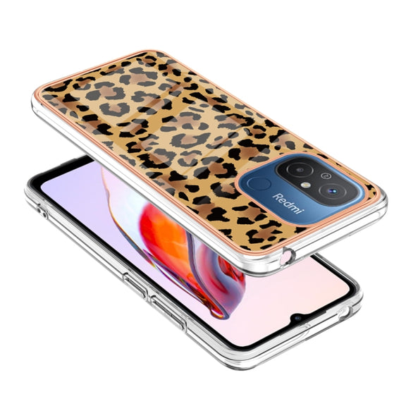 For Xiaomi Redmi 12C / 11A 4G Electroplating Marble Dual-side IMD Phone Case(Leopard Print)