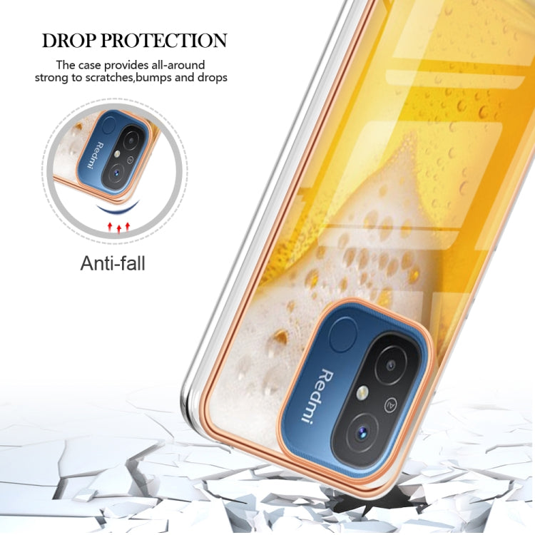 For Xiaomi Redmi 12C / 11A 4G Electroplating Marble Dual-side IMD Phone Case(Draft Beer) - Xiaomi Cases by PMC TechLife | Online Shopping South Africa | PMC TechLife | Buy Now Pay Later Mobicred