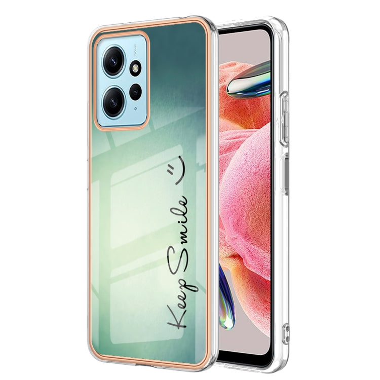 For Xiaomi Redmi Note 12 4G Electroplating Marble Dual-side IMD Phone Case(Smile) - Xiaomi Cases by PMC TechLife | Online Shopping South Africa | PMC TechLife | Buy Now Pay Later Mobicred
