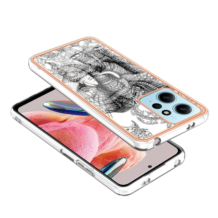For Xiaomi Redmi Note 12 4G Electroplating Marble Dual-side IMD Phone Case(Totem Elephant) - Xiaomi Cases by PMC TechLife | Online Shopping South Africa | PMC TechLife | Buy Now Pay Later Mobicred