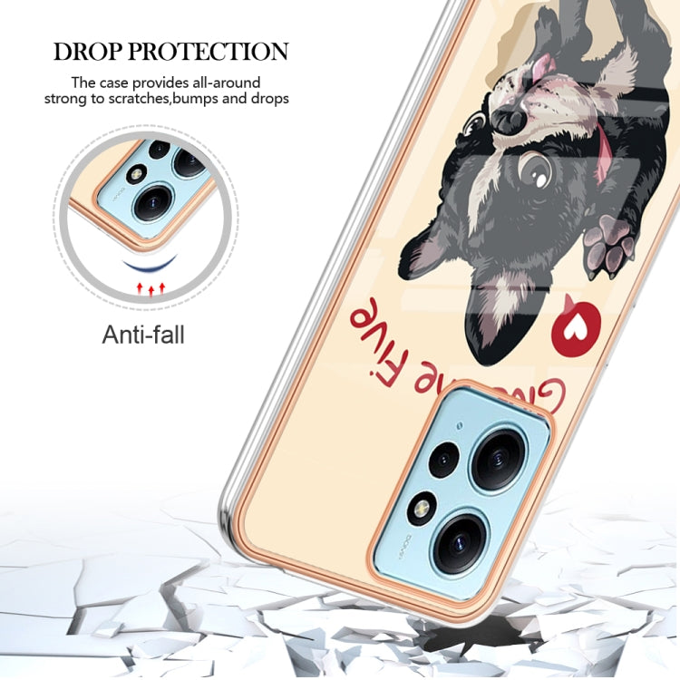 For Xiaomi Redmi Note 12 4G Electroplating Marble Dual-side IMD Phone Case(Lucky Dog)