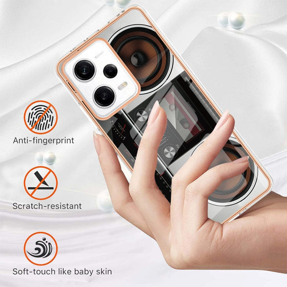 For Xiaomi Redmi Note 12 Pro 5G Global Electroplating Marble Dual-side IMD Phone Case(Retro Radio)