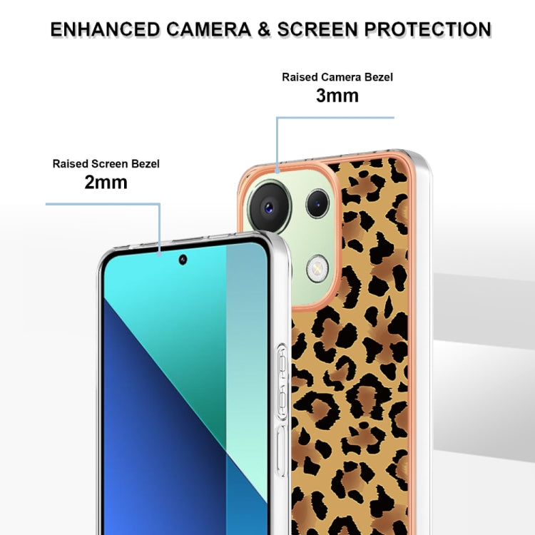 For Xiaomi Redmi Note 13 4G Global Electroplating Marble Dual-side IMD Phone Case(Leopard Print) - Note 13 Cases by PMC TechLife | Online Shopping South Africa | PMC TechLife | Buy Now Pay Later Mobicred