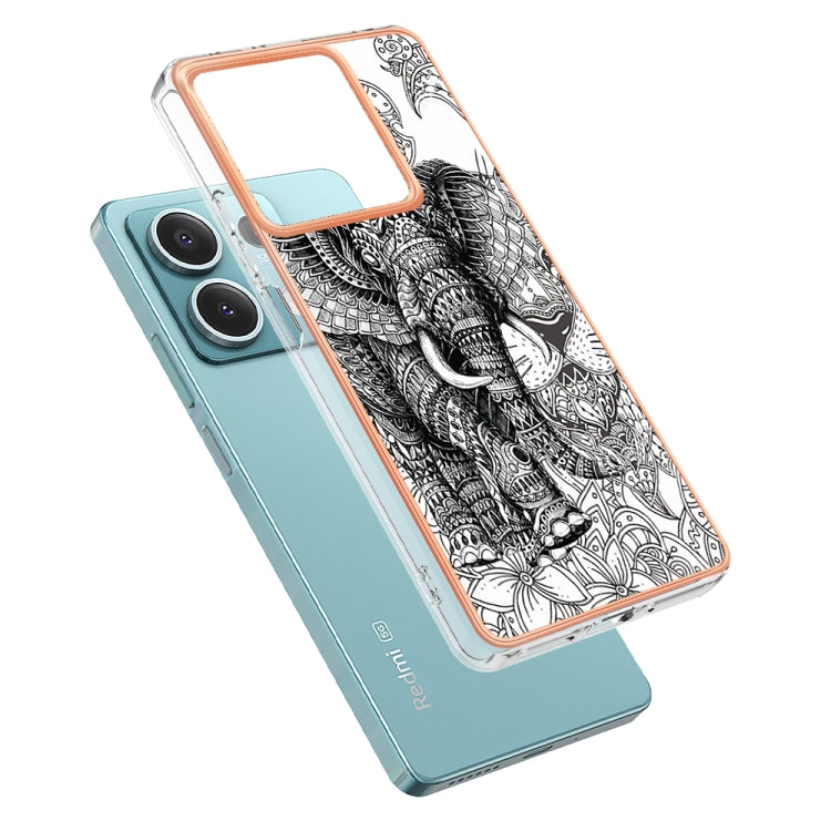 For Xiaomi Redmi Note 13 5G Electroplating Marble Dual-side IMD Phone Case(Totem Elephant) - Note 13 Cases by PMC TechLife | Online Shopping South Africa | PMC TechLife | Buy Now Pay Later Mobicred