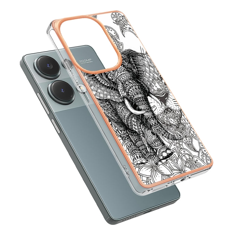 For Xiaomi Redmi Note 13 Pro 4G/Poco M6 Pro 4G Electroplating Marble Dual-side IMD Phone Case(Totem Elephant) - Note 13 Pro Cases by PMC TechLife | Online Shopping South Africa | PMC TechLife | Buy Now Pay Later Mobicred