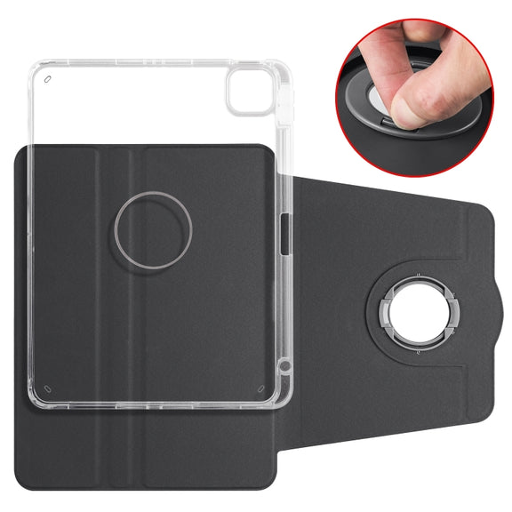 For iPad Air 13 2024 Clear Acrylic 360 Rotation Detachable Leather Tablet Case(Black)