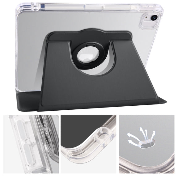 For iPad Air 13 2024 Clear Acrylic 360 Rotation Detachable Leather Tablet Case(Black)
