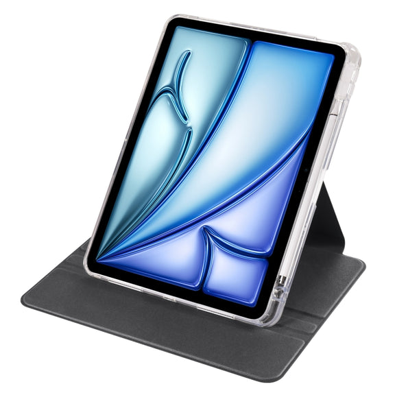 For iPad Air 13 2024 Clear Acrylic 360 Rotation Detachable Leather Tablet Case(Black)
