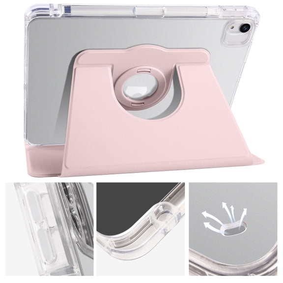 For iPad Air 13 2024 Clear Acrylic 360 Rotation Detachable Leather Tablet Case(Pink)