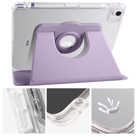 For iPad Air 13 2024 Clear Acrylic 360 Rotation Detachable Leather Tablet Case(Light Purple)