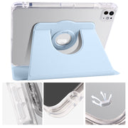 For iPad Pro 13 2024 Clear Acrylic 360 Rotation Detachable Leather Tablet Case(Ice Blue)