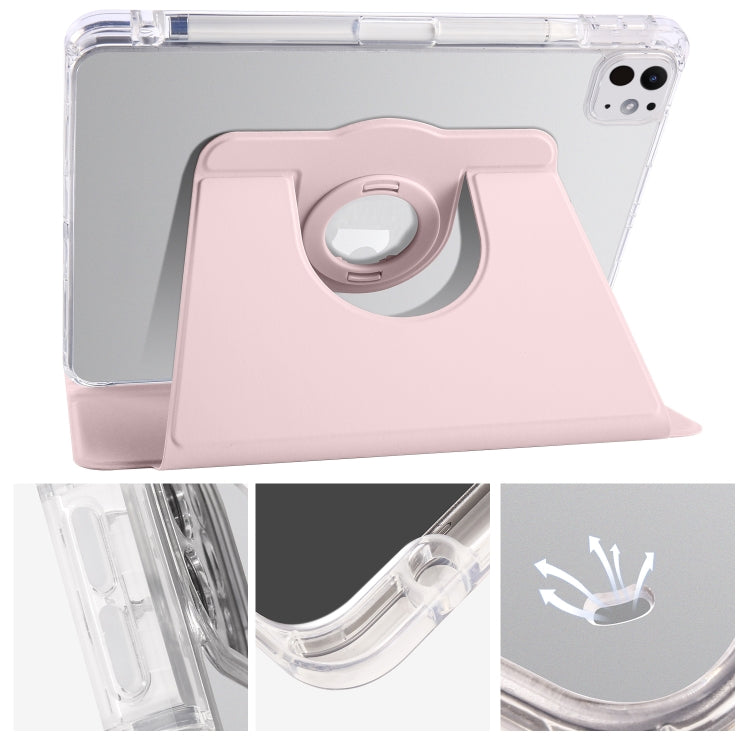 For iPad Pro 13 2024 Clear Acrylic 360 Rotation Detachable Leather Tablet Case(Pink) - iPad Pro 13 2024 Cases by PMC TechLife | Online Shopping South Africa | PMC TechLife | Buy Now Pay Later Mobicred