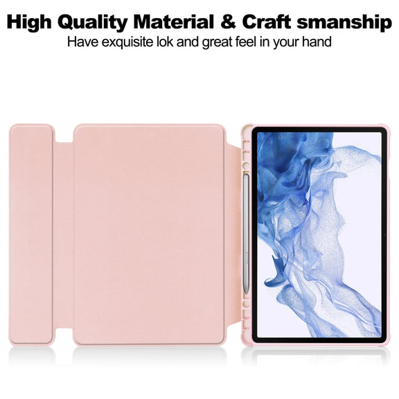 For Samsung Galaxy Tab S9 360 Rotation Transparent Smart Leather Case with Keyboard(Pink)