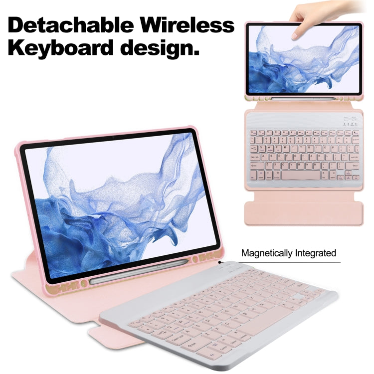 For Samsung Galaxy Tab S9 360 Rotation Transparent Smart Leather Case with Keyboard(Pink)
