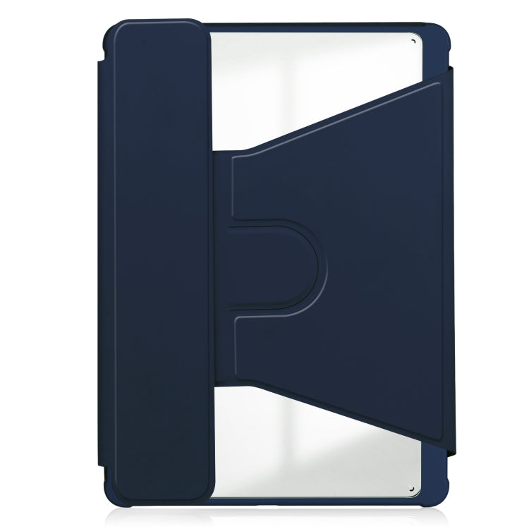 For Samsung Galaxy Tab S9 360 Rotation Transparent Smart Leather Case with Keyboard(Dark Blue)