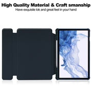 For Samsung Galaxy Tab S9 360 Rotation Transparent Smart Leather Case with Keyboard(Dark Blue)