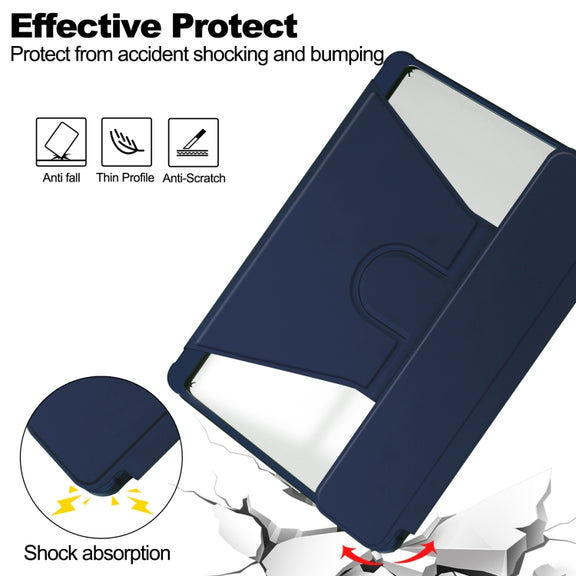 For Samsung Galaxy Tab S9 360 Rotation Transparent Smart Leather Case with Keyboard(Dark Blue)