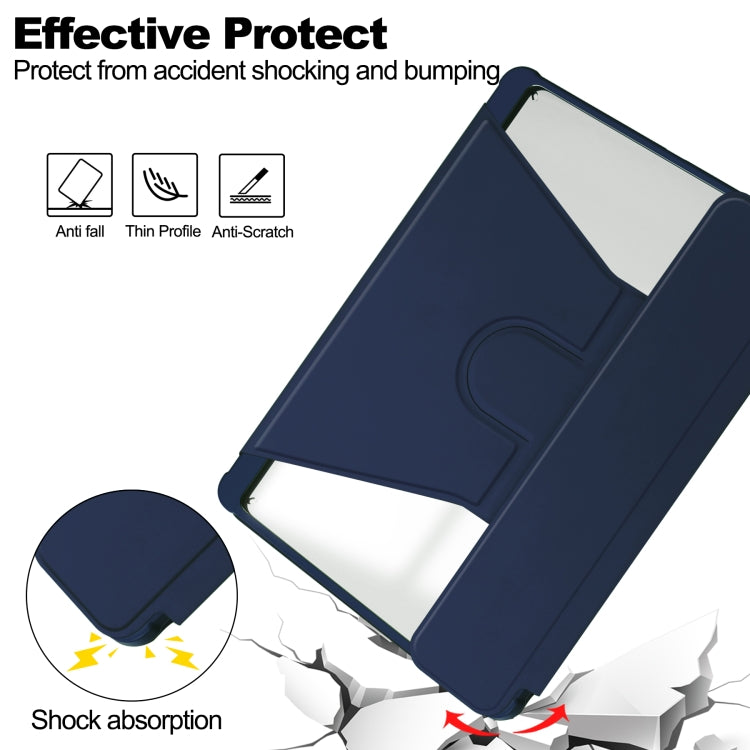 For Samsung Galaxy Tab S9 360 Rotation Transparent Smart Leather Case with Keyboard(Dark Blue)
