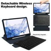 For Samsung Galaxy Tab S9 360 Rotation Transparent Smart Leather Case with Keyboard(Dark Blue)