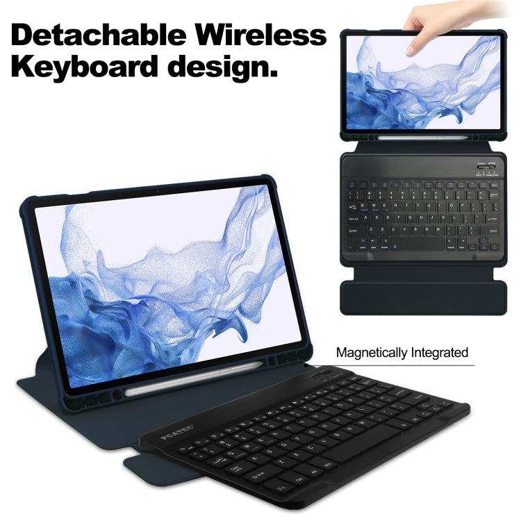 For Samsung Galaxy Tab S9 360 Rotation Transparent Smart Leather Case with Keyboard(Dark Blue)