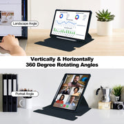 For Samsung Galaxy Tab S9 360 Rotation Transparent Smart Leather Case with Keyboard(Dark Blue)