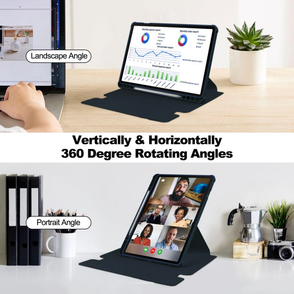 For Samsung Galaxy Tab S9 360 Rotation Transparent Smart Leather Case with Keyboard(Dark Blue)