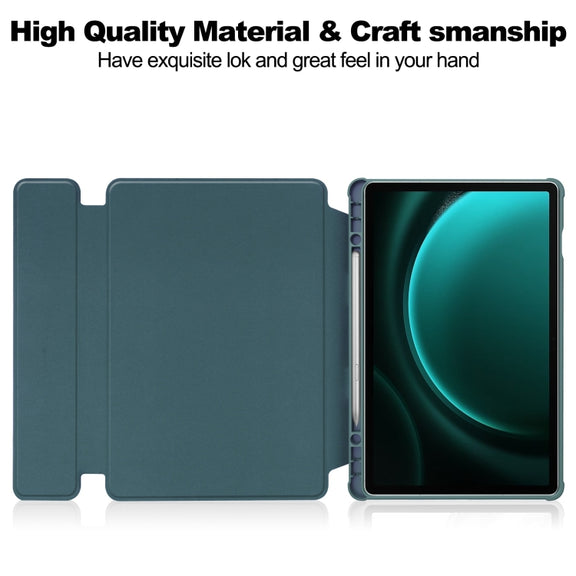For Samsung Galaxy Tab S9 FE+ / S10+ 360 Rotation Transparent Smart Leather Case with Keyboard(Dark Green)