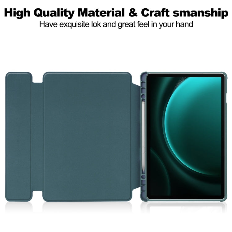 For Samsung Galaxy Tab S9 FE+ / S10+ 360 Rotation Transparent Smart Leather Case with Keyboard(Dark Green)