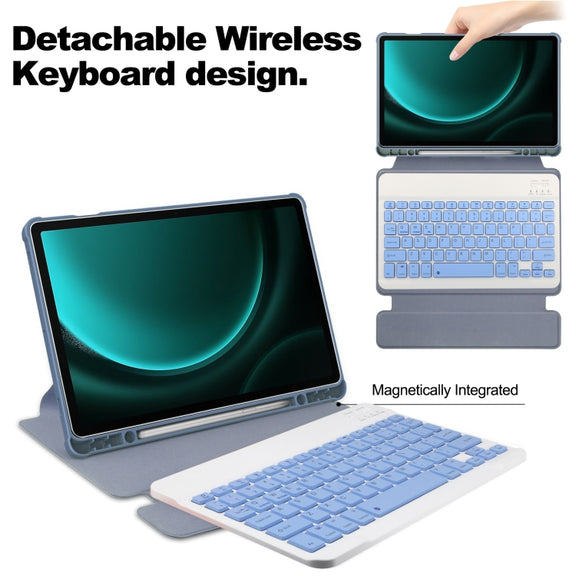 For Samsung Galaxy Tab S9 FE+ / S10+ 360 Rotation Transparent Smart Leather Case with Keyboard(Lavender)